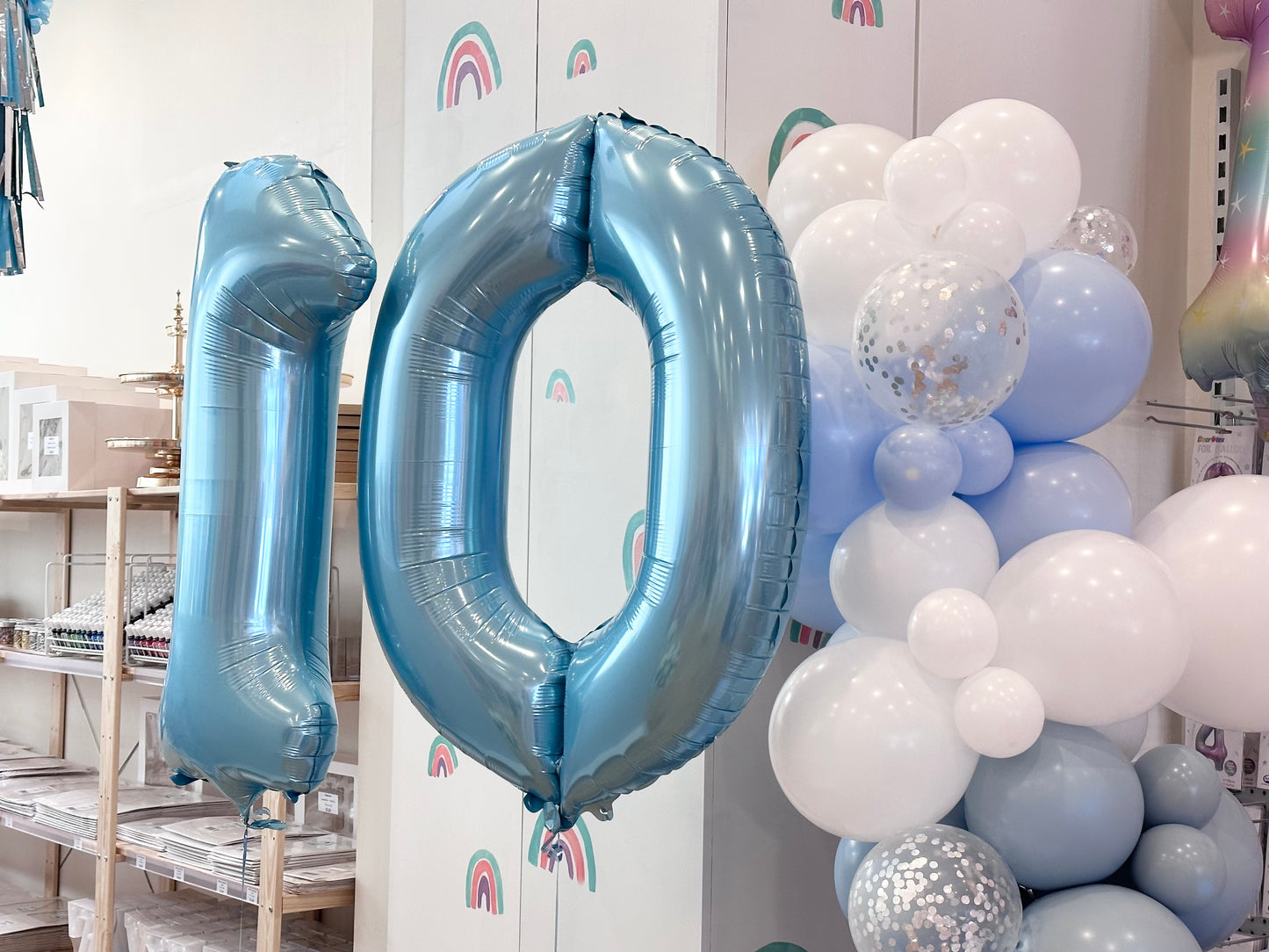 Jumbo Number Balloon (Blues, Rainbows, White)