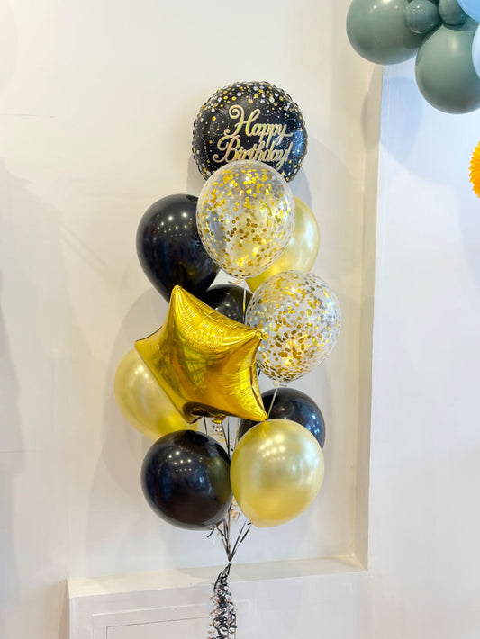 Black & Gold Happy Birthday Balloon Bunch